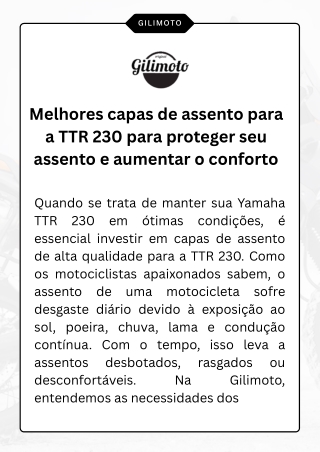 Melhores capas de assento para a TTR 230 para proteger seu assento e aumentar o conforto