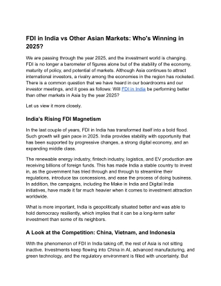 FDI in India vs Other Asian Markets: Who's Winning in 2025?