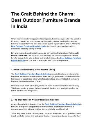 The Craft Behind the Charm: Best Outdoor Furniture Brands In India