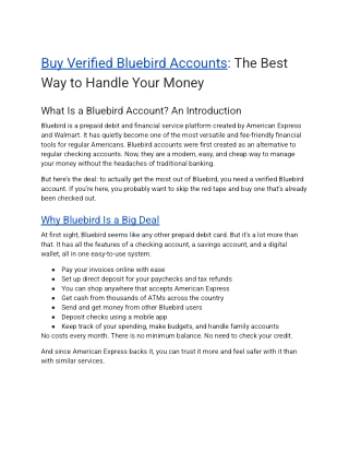 Buy Verified Bluebird Accounts