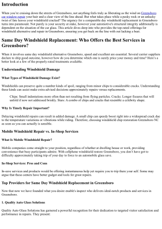 Same Day Windshield Replacement: Who Offers the Best Services in Greensboro?