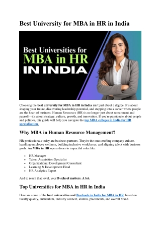 Best University for MBA in HR in India
