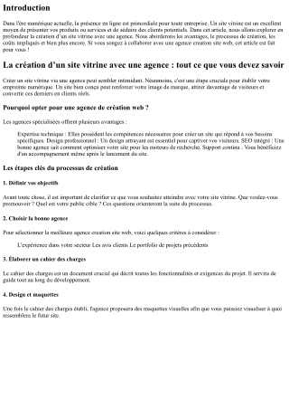 La création d’un site vitrine avec une agence : tout ce que vous devez savoir
