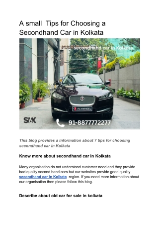 A small  Tips for Choosing a Secondhand Car in Kolkata