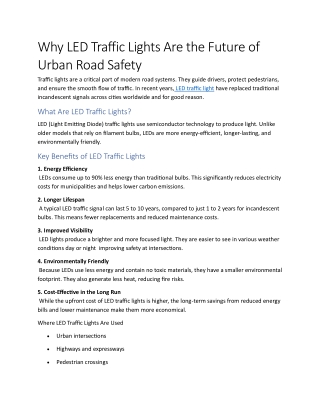 Why LED Traffic Lights Are the Future of Urban Road Safety