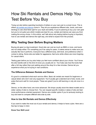 How Ski Rentals and Demos Help You Test Before You Buy