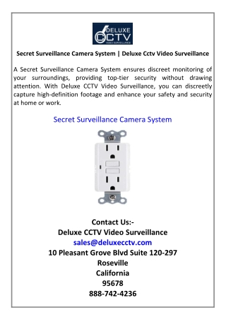 Secret Surveillance Camera System  Deluxe Cctv Video Surveillance
