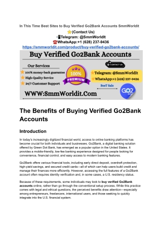 In This Time Best Sites to Buy Verified Go2Bank Accounts SmmWorldit