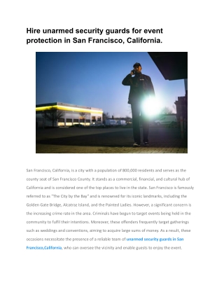 Hire unarmed security guards for event protection in San Francisco, California