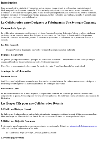 La Collaboration entre Designers et Fabriquants: Une Synergie Gagnante