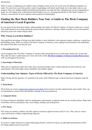 Finding the Best Deck Builders Near You: A Guide to The Deck Company of America'