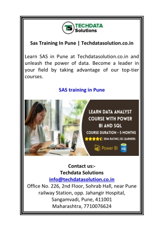 sas training in pune techdatasolution co in