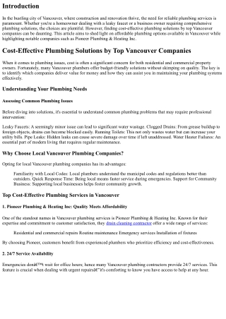 Cost-Effective Plumbing Solutions by Top Vancouver Companies