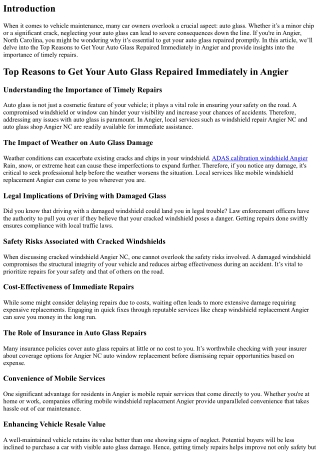 Top Reasons to Get Your Auto Glass Repaired Immediately in Angier