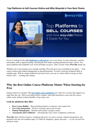 Top Platforms to Sell Courses Online and Why Wayvida Is Your Best Choice