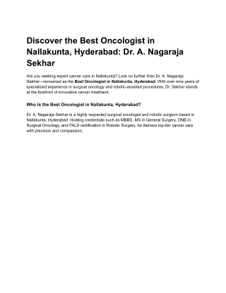 Best Oncologist in Nallakunta, Hyderabad