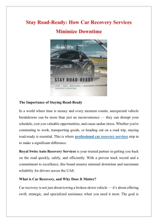 Stay Road-Ready - How Car Recovery Services Minimize Downtime
