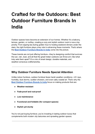 Crafted for the Outdoors: Best Outdoor Furniture Brands In India