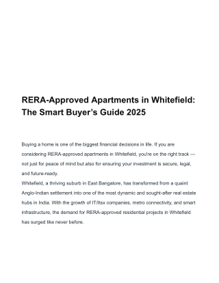 RERA-Approved Apartments in Whitefield: The Smart Buyer’s Guide 2025