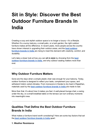Sit in Style: Discover the Best Outdoor Furniture Brands In India