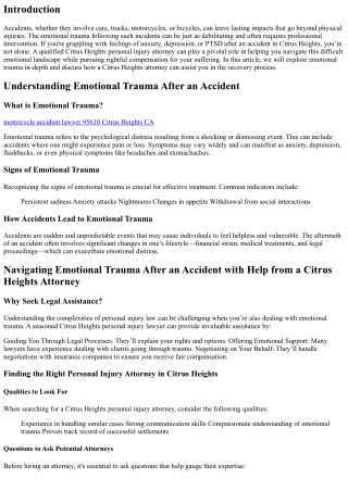 Navigating Emotional Trauma After an Accident with Help from a Citrus Heights At