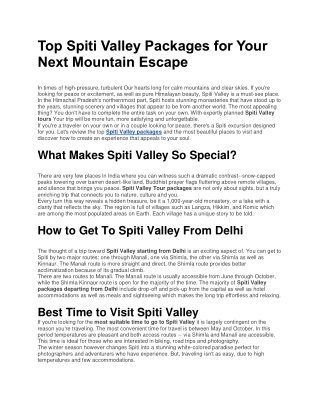 Top Spiti Valley Packages for Your Next Mountain Escape