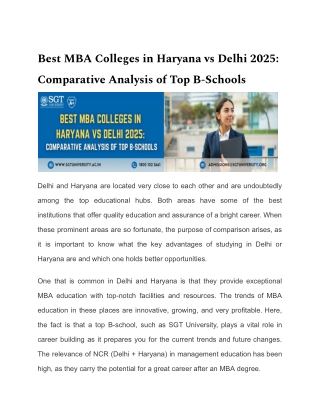 Best MBA Colleges in Haryana vs Delhi 2025 Comparative Analysis of Top B-Schools