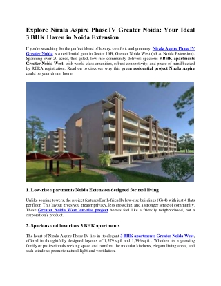 Explore Nirala Aspire Phase IV Greater Noida Your Ideal 3 BHK Haven in Noida Extension