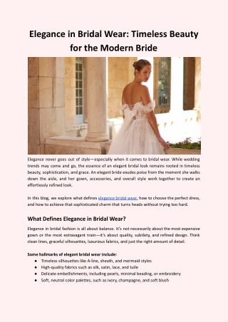 Elegance in Bridal Wear: Timeless Beauty for the Modern Bride