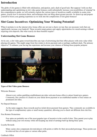 Slot Video Game Perks: Maximizing Your Winning Potential!