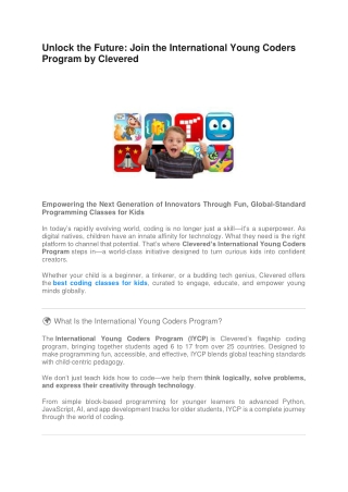 Unlock the Future - Join the International Young Coders Program by Clevered