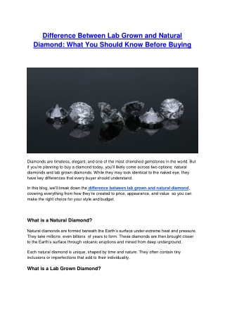 Difference Between Lab Grown and Natural Diamond - What You Should Know Before Buying