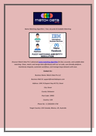 Name Matching Algorithm  Fast, Accurate & Scalable Matching