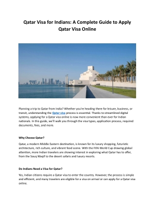 Qatar Visa for Indians: A Complete Guide to Apply Qatar Visa Online