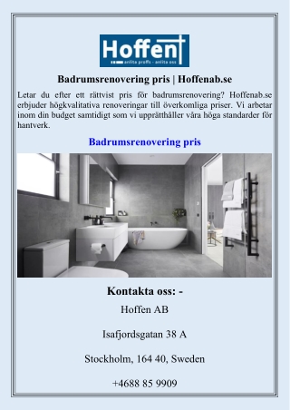Badrumsrenovering pris  Hoffenab.se