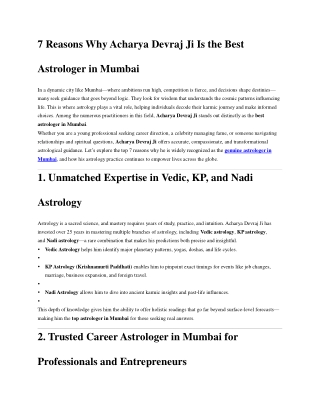 7 Reasons Why Acharya Devraj Ji Is the Best Astrologer in Mumbai