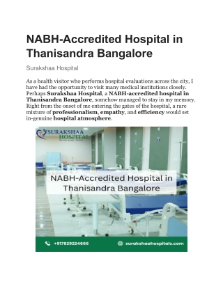 NABH-Accredited Hospital in Thanisandra Bangalore