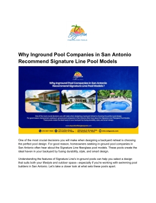 Why Inground Pool Companies in San Antonio Recommend Signature Line Pool Models