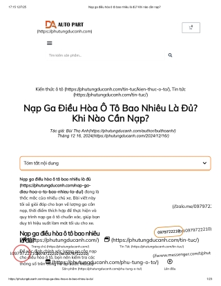 Nạp ga điều hòa ô tô bao nhiêu là đủ_ Khi nào cần nạp_