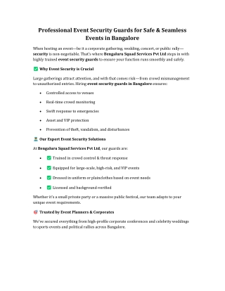 Professional Event Security Guards for Safe & Seamless Events in Bangalore