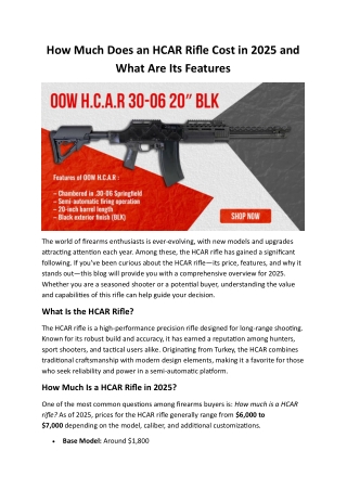 How Much Does an HCAR Rifle Cost in 2025 and What Are Its Features
