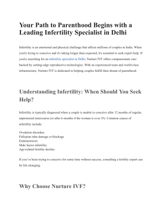 Your Path to Parenthood Begins with a Leading Infertility Specialist in Delhi