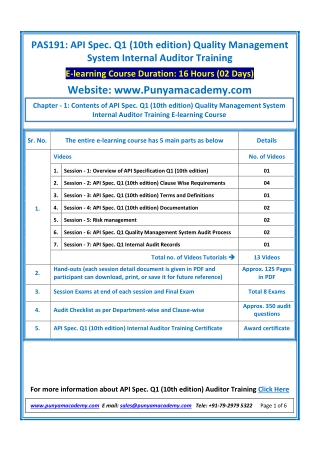 API Spec Q1 (10th edition) QMS Internal Auditor Training