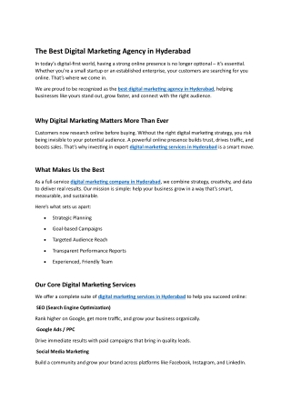 The Best Digital Marketing Agency in Hyderabad
