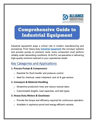 Comprehensive Industrial Equipment Guide | Alliance Industrial Products