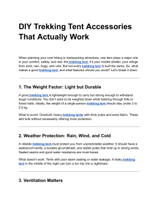 DIY Trekking Tent Accessories That Actually Work