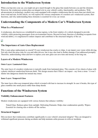 introduction to the windscreen system