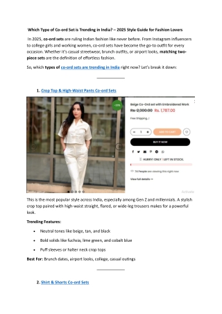 Which Type of Co-ord Set is Trending in India
