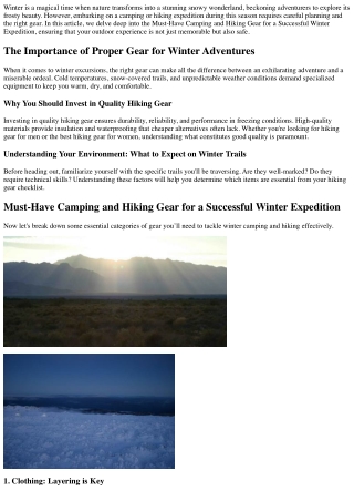 Must-Have Camping and Hiking Gear for a Successful Winter Expedition