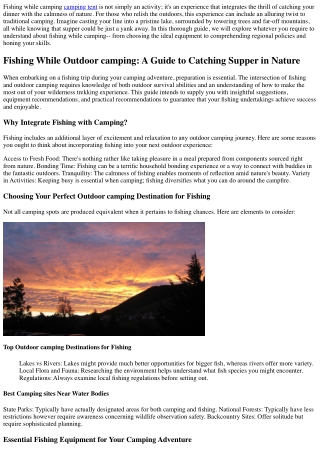 Fishing While Outdoor Camping: A Guide to Capturing Dinner in Nature